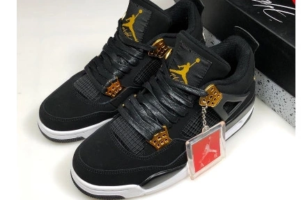 308497-032 “ROYALTY” 4 AIR BLACK MENS GOLD-WHITE JORDAN METALLIC 0923